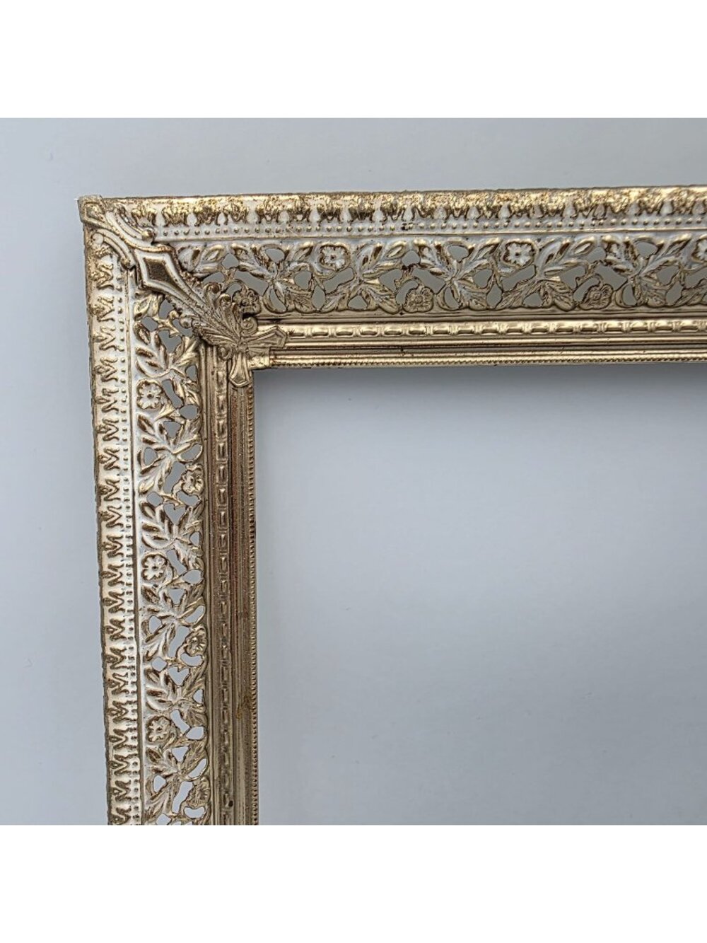 Ornate Gold Tone Metal Picture Frame Intricate Floral Filigree 8x10 White Wash